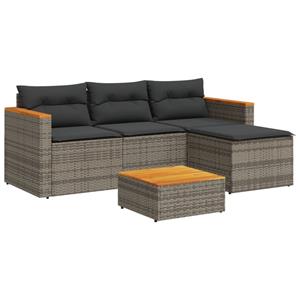 vidaXL 5-delige Loungeset met kussens poly rattan acacia grijs