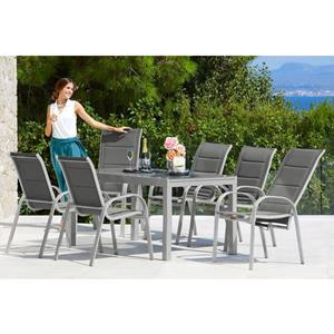 MERXX Tuin-eethoek Amalfi Deluxe gepoedercoat aluminium, van 100% polyester, voor 6 personen (7-delig)