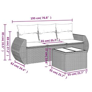 vidaXL 4-delige Loungeset met kussens poly rattan lichtgrijs