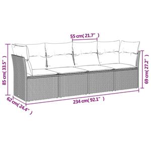 vidaXL 4-delige Loungeset met kussens poly rattan lichtgrijs