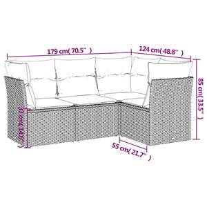 vidaXL 4-delige Loungeset met kussens poly rattan lichtgrijs