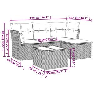 vidaXL 5-delige Loungeset met kussens poly rattan lichtgrijs