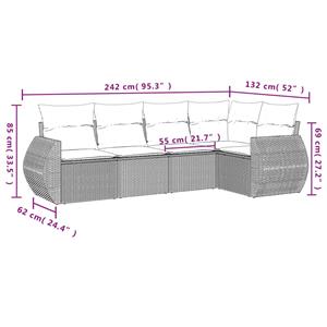 vidaXL 5-delige Loungeset met kussens poly rattan lichtgrijs