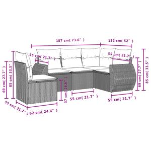 vidaXL 5-delige Loungeset met kussens poly rattan lichtgrijs