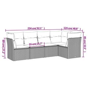 vidaXL 5-delige Loungeset met kussens poly rattan lichtgrijs