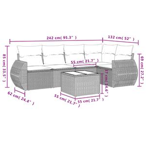 vidaXL 6-delige Loungeset met kussens poly rattan lichtgrijs