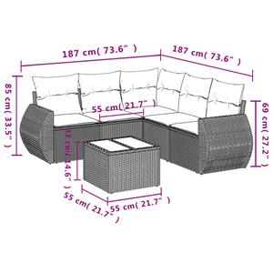 vidaXL 6-delige Loungeset met kussens poly rattan lichtgrijs