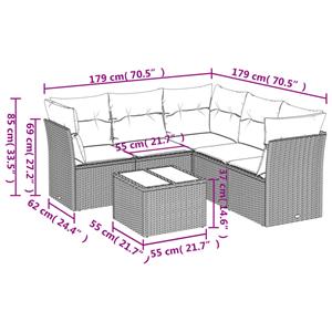 vidaXL 6-delige Loungeset met kussens poly rattan lichtgrijs