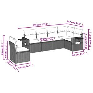 vidaXL 6-delige Loungeset met kussens poly rattan lichtgrijs