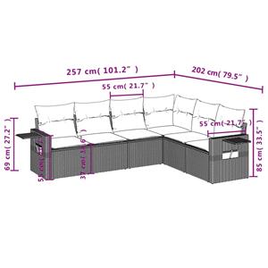 vidaXL 6-delige Loungeset met kussens poly rattan lichtgrijs