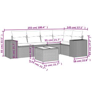 vidaXL 6-delige Loungeset met kussens poly rattan lichtgrijs