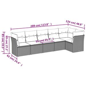 vidaXL 6-delige Loungeset met kussens poly rattan lichtgrijs