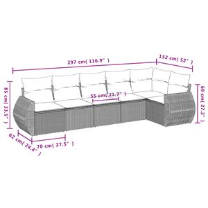 vidaXL 6-delige Loungeset met kussens poly rattan lichtgrijs