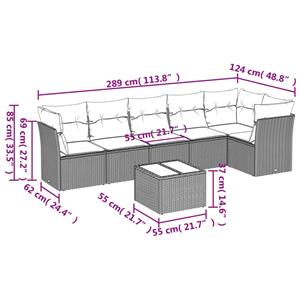 vidaXL 7-delige Loungeset met kussens poly rattan lichtgrijs