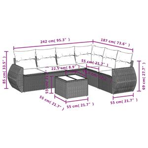 vidaXL 7-delige Loungeset met kussens poly rattan lichtgrijs