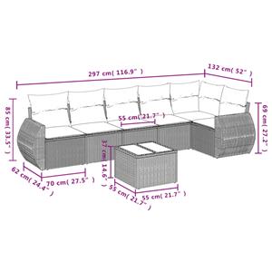 vidaXL 7-delige Loungeset met kussens poly rattan lichtgrijs