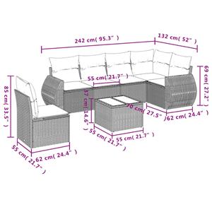 vidaXL 7-delige Loungeset met kussens poly rattan lichtgrijs