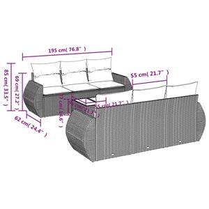 vidaXL 7-delige Loungeset met kussens poly rattan lichtgrijs