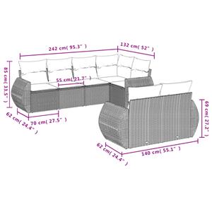 vidaXL 7-delige Loungeset met kussens poly rattan lichtgrijs