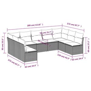 vidaXL 9-delige Loungeset met kussens poly rattan lichtgrijs