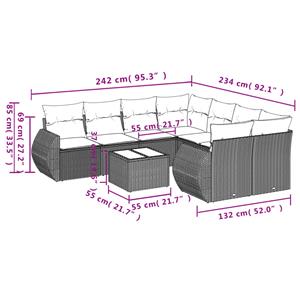 vidaXL 9-delige Loungeset met kussens poly rattan lichtgrijs