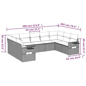 vidaXL 9-delige Loungeset met kussens poly rattan lichtgrijs