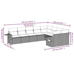 vidaXL 9-delige Loungeset met kussens poly rattan lichtgrijs