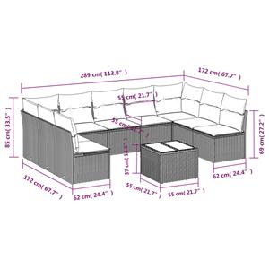 vidaXL 10-delige Loungeset met kussens poly rattan lichtgrijs