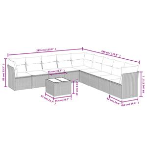 vidaXL 10-delige Loungeset met kussens poly rattan lichtgrijs