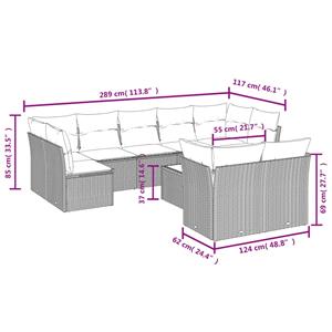 vidaXL 10-delige Loungeset met kussens poly rattan lichtgrijs