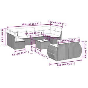 vidaXL 10-delige Loungeset met kussens poly rattan lichtgrijs