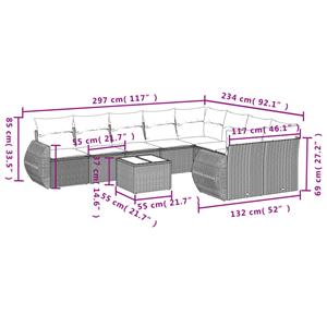 vidaXL 10-delige Loungeset met kussens poly rattan lichtgrijs