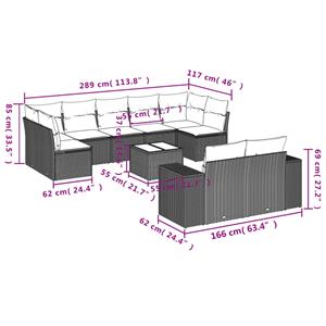 vidaXL 10-delige Loungeset met kussens poly rattan lichtgrijs