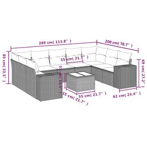 vidaXL 10-delige Loungeset met kussens poly rattan lichtgrijs