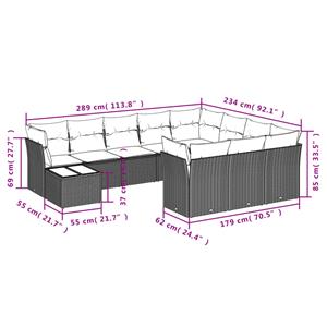 vidaXL 11-delige Loungeset met kussens poly rattan lichtgrijs