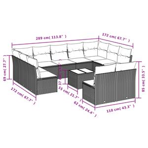 vidaXL 12-delige Loungeset met kussens poly rattan lichtgrijs