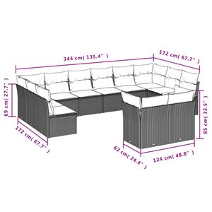 vidaXL 12-delige Loungeset met kussens poly rattan lichtgrijs