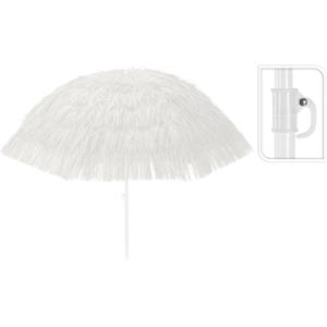 Merkloos Raffia Design parasol - wit - D180 x H200 cm - zomer/strand - Tropisch/Hawaii sfeer -