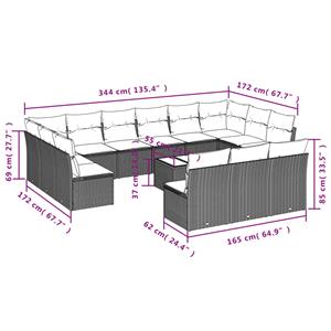 vidaXL 14-delige Loungeset met kussens poly rattan lichtgrijs