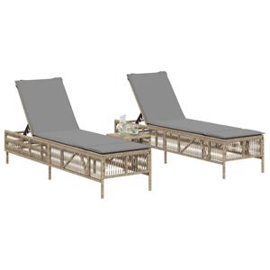 vidaXL Ligstoelen 2 st met tafel poly rattan beige