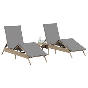 vidaXL Ligstoelen 2 st met kussens poly rattan beige