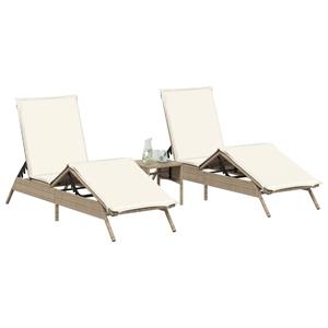 vidaXL Ligstoelen 2 st met kussens poly rattan beige