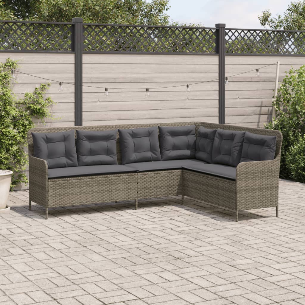 vidaXL Tuinbank met kussens L-vormig poly rattan grijs