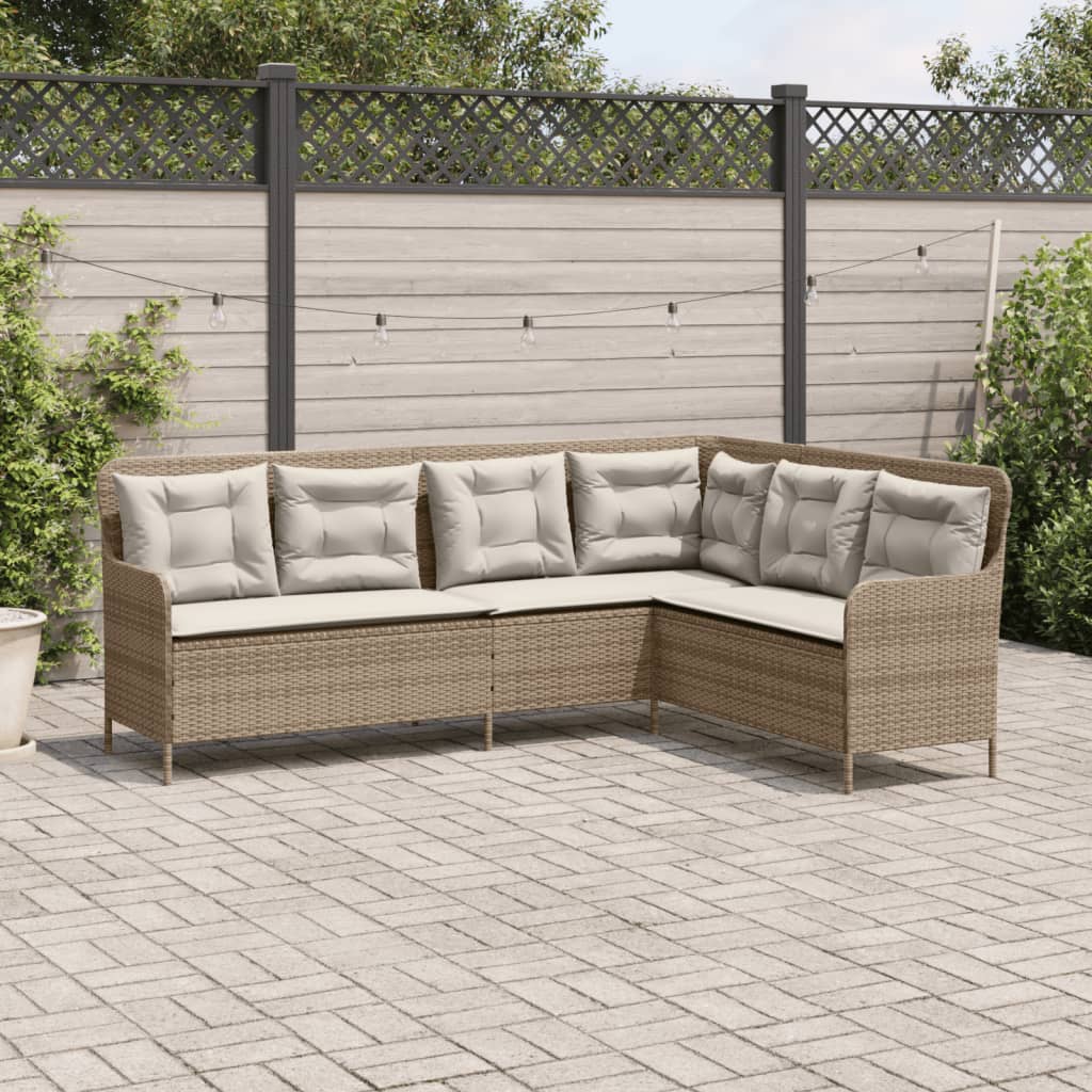 vidaXL Tuinbank met kussens L-vormig poly rattan beige