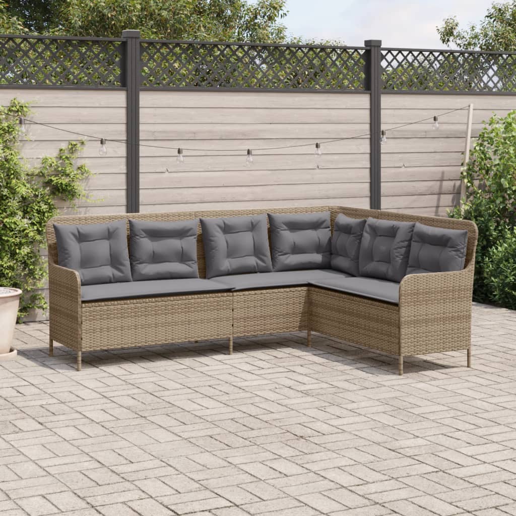 vidaXL Tuinbank met kussens L-vormig poly rattan beige