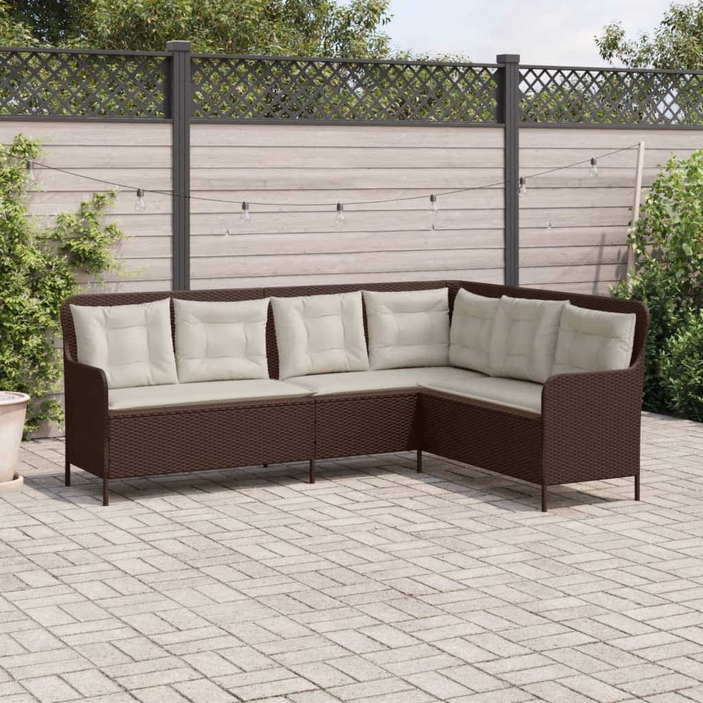 vidaXL Tuinbank met kussens L-vormig poly rattan bruin