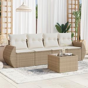 VidaXL 5-delige Loungeset met kussens poly rattan beige