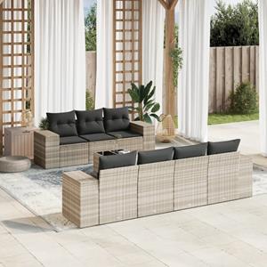 VidaXL 8-delige Loungeset met kussens poly rattan lichtgrijs