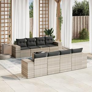 VidaXL 9-delige Loungeset met kussens poly rattan lichtgrijs