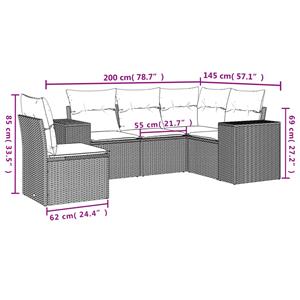 vidaXL 5-delige Loungeset met kussens poly rattan zwart